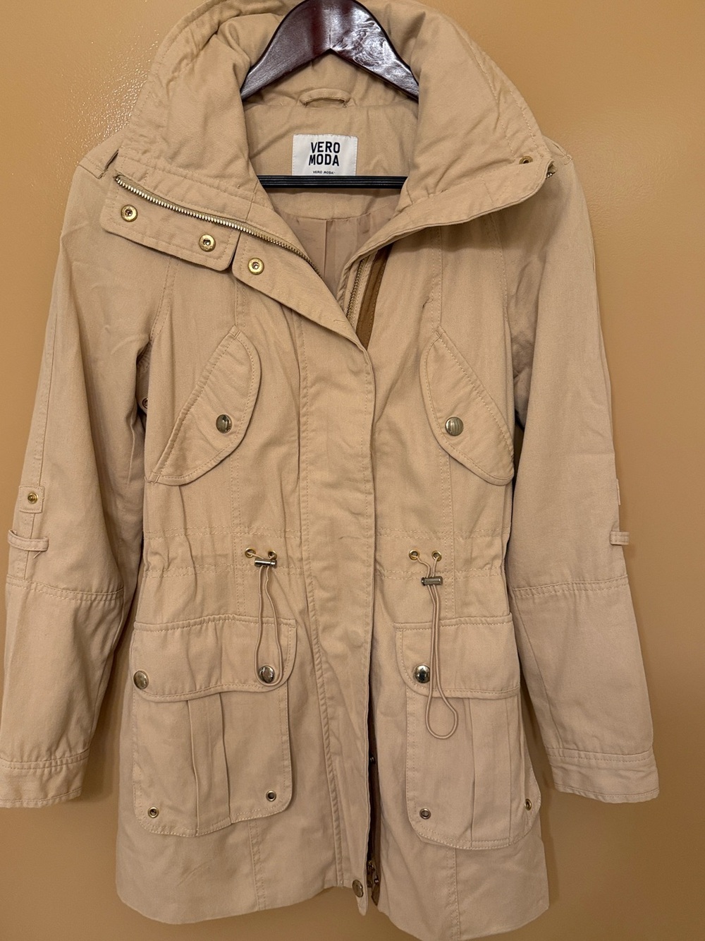 Vero Moda Cream Utility Jacket with High Collar and Drawcord Waist